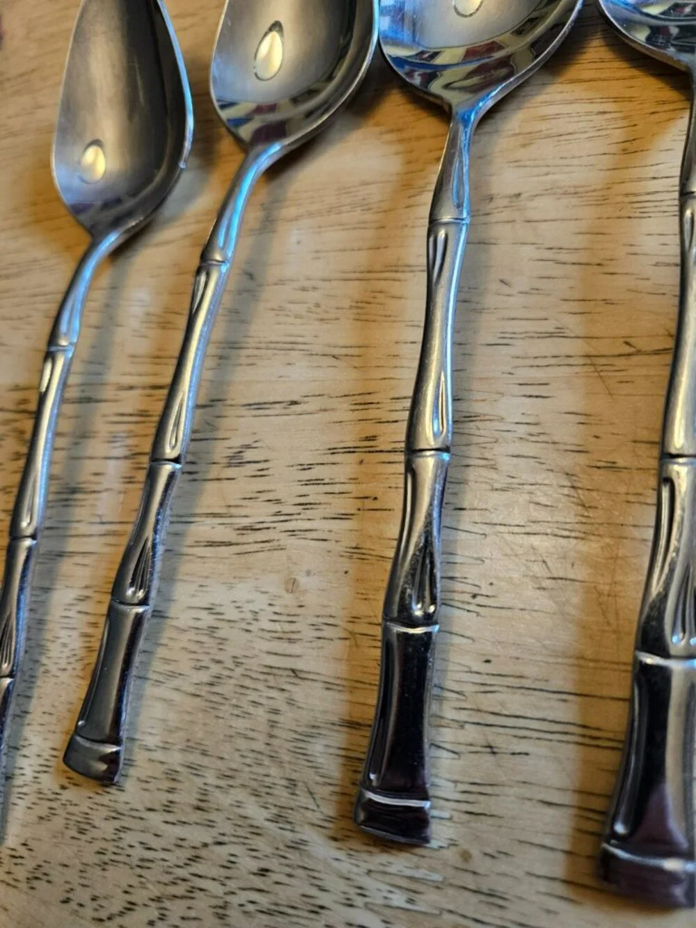 Lot 12 Bamboo Pattern Oval Soup Spoons Stainless Korea 7.5